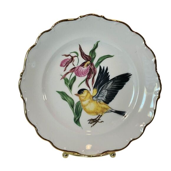 SCHUMANN Arzberg Bavaria Bird Plates Gold Rimmed American Goldfinch 8” Vintage - Picture 2 of 11